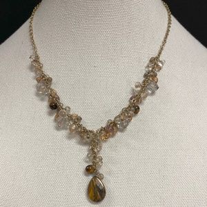 Vintage Tiny Bead Cluster Necklace Brown Teardrop Pendant AVON Signed